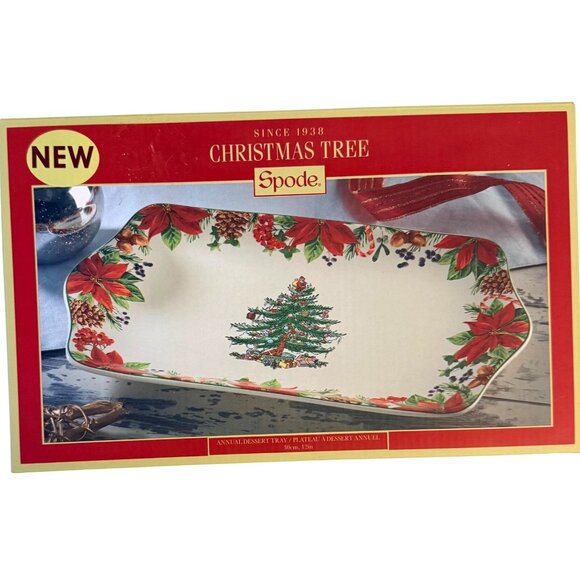 Spode Christmas Tree Dessert Tray 2020 Annual Poinsettia Candy Cane Fine China - Picture 11 of 12